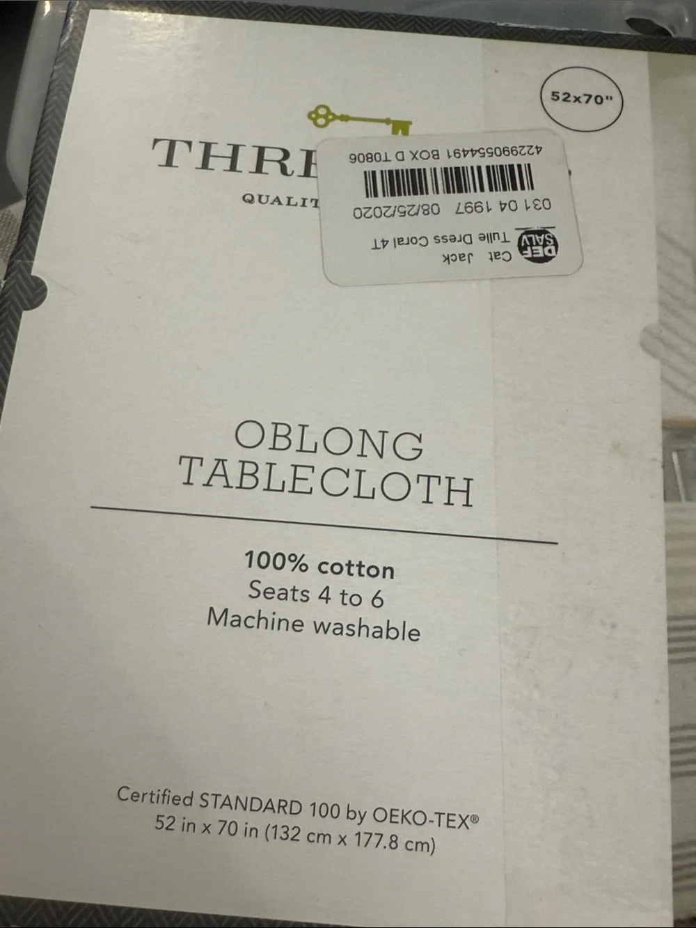 Threshold 52” x 70” White and Gray Striped Oblong Tablecloth